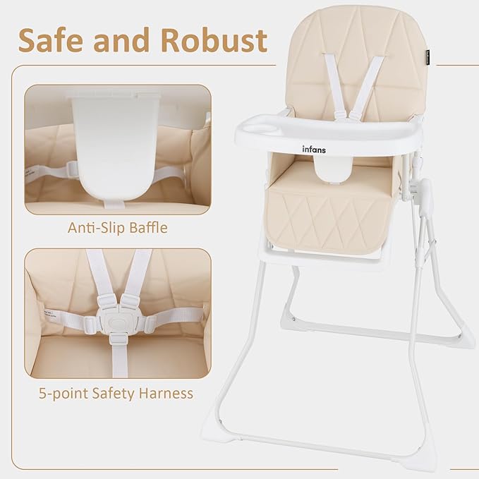 INFANS Baby High Chair, Quick Folding Portable Highchair for Babies and Toddlers with Adjustable Footrest Removable Dishwasher Tray PU Seat, Compact Highchairs for Baby Age 6-36 Months