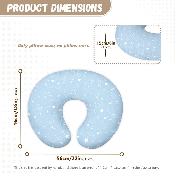 Newborn Pillow Cover for Nursing Replacement Pillow Covers for Boppy Crescent-Shaped Breastfeeding Pillow Soft & Replace Newborn Lounger Cover - Blue Stars