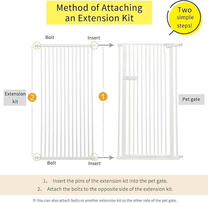 Lumizone Extra Tall Cat Gate Extension Kit 61.02" High Pressure Mounted 29.52" Extra Wide 1.37" Gap No Drilling Tall Pet Gate for Dogs (White, 61.02" H x 29.52" W, Extension)