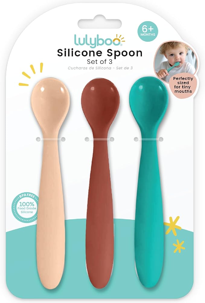 Lulyboo Silicone Baby Spoons Set of 3 Multicolored | Soft-Tip Infant Feeding Spoons for First Foods | BPA-Free, Gentle on Gums, Dishwasher Safe | Baby Weaning Utensils for 4+ Months