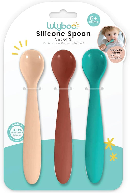 Lulyboo Silicone Baby Spoons Set of 3 Multicolored | Soft-Tip Infant Feeding Spoons for First Foods | BPA-Free, Gentle on Gums, Dishwasher Safe | Baby Weaning Utensils for 4+ Months
