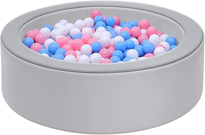 Leather Foam Ball Pit for Toddlers: Waterproof Baby Ball Pit with Soft Memory Foam - Large Soft-Play Set Baby Playpen Indoor Outdoor Games - Ideal Gifts Toys for Boys and Girls (Upgraded Round)