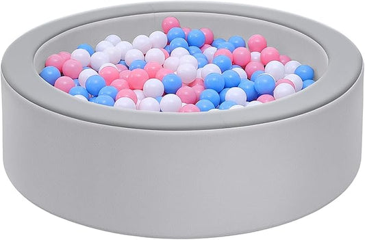 Leather Foam Ball Pit for Toddlers: Waterproof Baby Ball Pit with Soft Memory Foam - Large Soft-Play Set Baby Playpen Indoor Outdoor Games - Ideal Gifts Toys for Boys and Girls (Upgraded Round)
