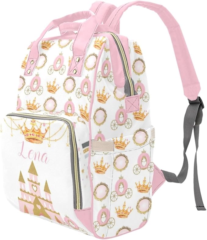Custom Diaper Bag Backpack with Name Personalized Princess Crown Nappy Bag for Mommy Mother's Day Gift Customized Adjustable Shoulders Nursing Bag Daypack