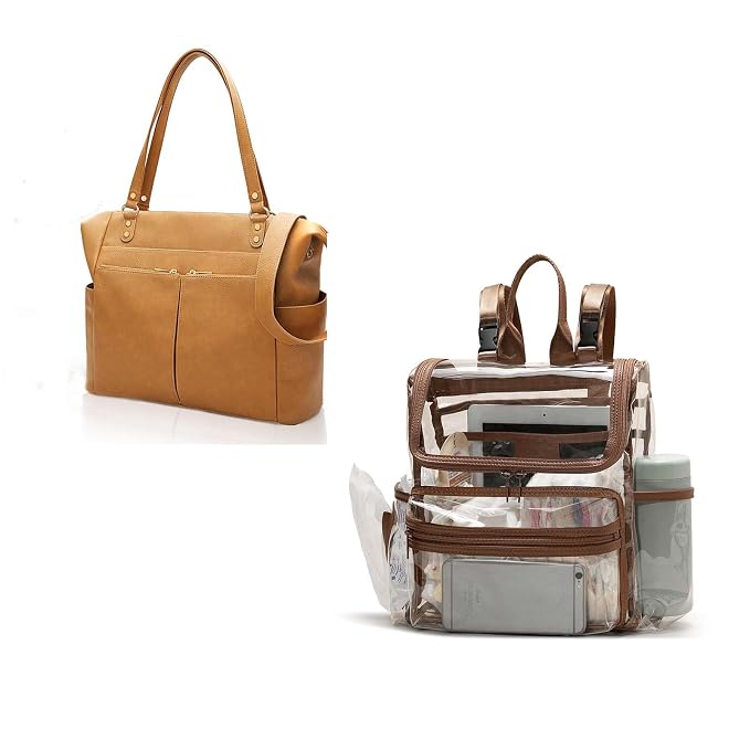 MOMINSIDE Diaper Bag Tote, Leather Diaper Bag Backpack & Small Mini Diaper Bag, Clear Bag for Stadium Events Small Clear Bag 12x6x12