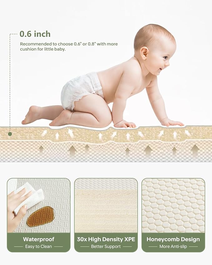 BG-BABYGO Baby Play Mat Foldable Baby Floor Play Mat 0.6" Thick Soft Foam Playmat for Babies Reversible Waterproof Padded Baby Girl Play Mat Portable Baby Crawling Mat for Indoor Outdoor