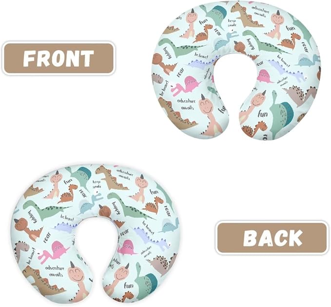 Cartoon Dinosaurs Nursing Pillow Cover for Newborn Mothers,Dual-Sided Nursing Pillow Slipcover Specifically Designed for Original Breastfeeding Support Pillow,Light Blue (Cover Only)