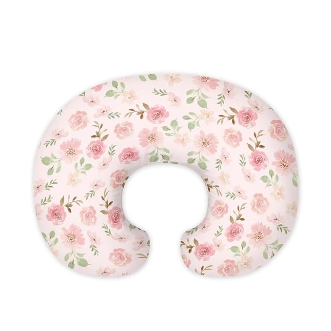 Pink Floral Nursing Pillow Cover Slipcover Soft Maternity Breastfeeding Newborn Infant Feeding Cushion Cover Breathable Breastfeeding Cover for Nursing Pillow