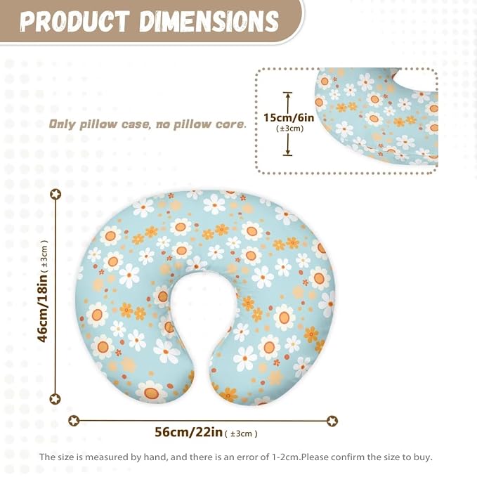 Lovely Hippie Flower Baby Breastfeeding Pillow Cover Nursing Cover for Newborn Girls Boys Super Soft and Comfortable for Home, 2 Packs