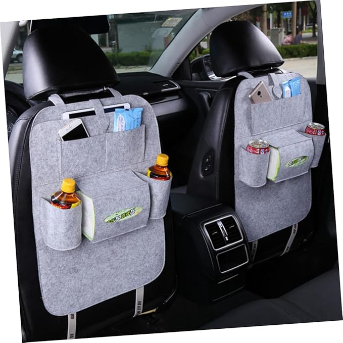 VORCOOL Car Back Seat Travel Storage Bag Backseat Organizer Felt 6-Pocket Toy for Tissue Box Pen (Gray)
