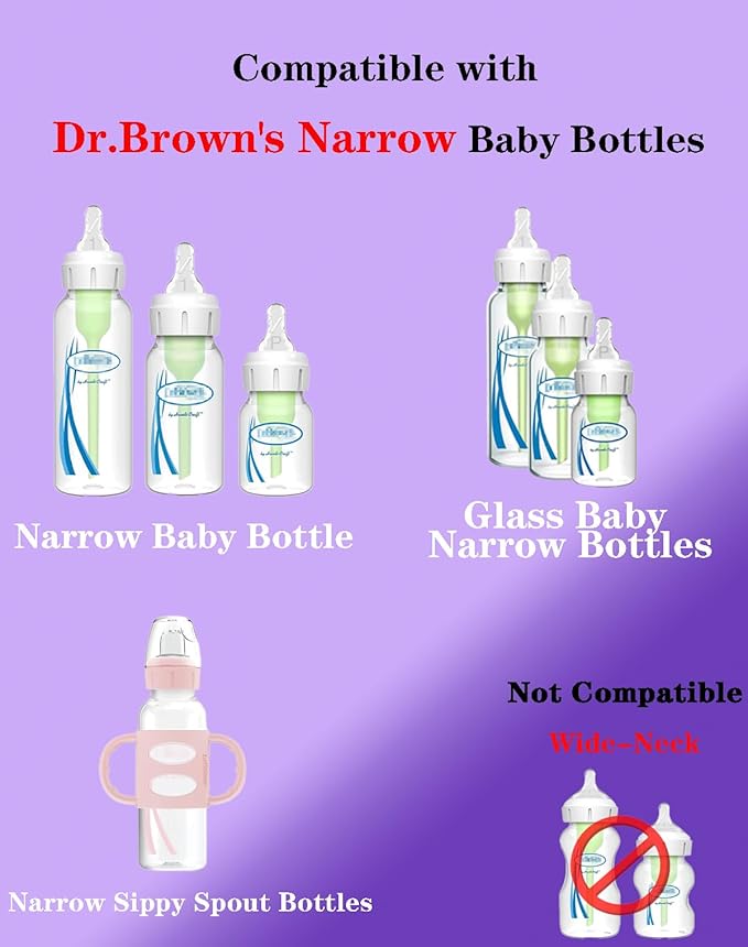 Straw Cup Conversion Kit for Dr Brown Narrow and Narrow Glass Baby Bottles, Weighted Straw Replacement with Soft Straw Top and Handle, for Babies 6+ Months, Set of 4