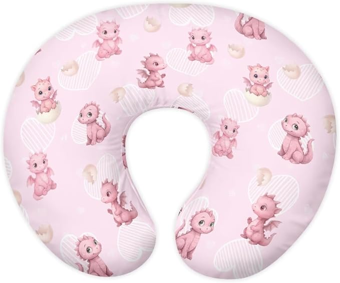 Dinosaur Nursing Pillow Cover for Baby Girls, Pink Breastfeeding Pillow Slipcover Cushion Cover, Soft Breast Feeding Pillows, Easy to Clean