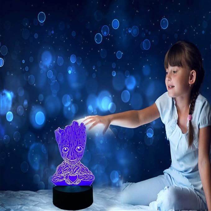 Groot 3D Night Light,Kids 7 Color Touching Decor Table Light,Optical Illusion 7 Colors Changing Christmas Birthday Valentine's Day Gifts for Kids Amazing Light