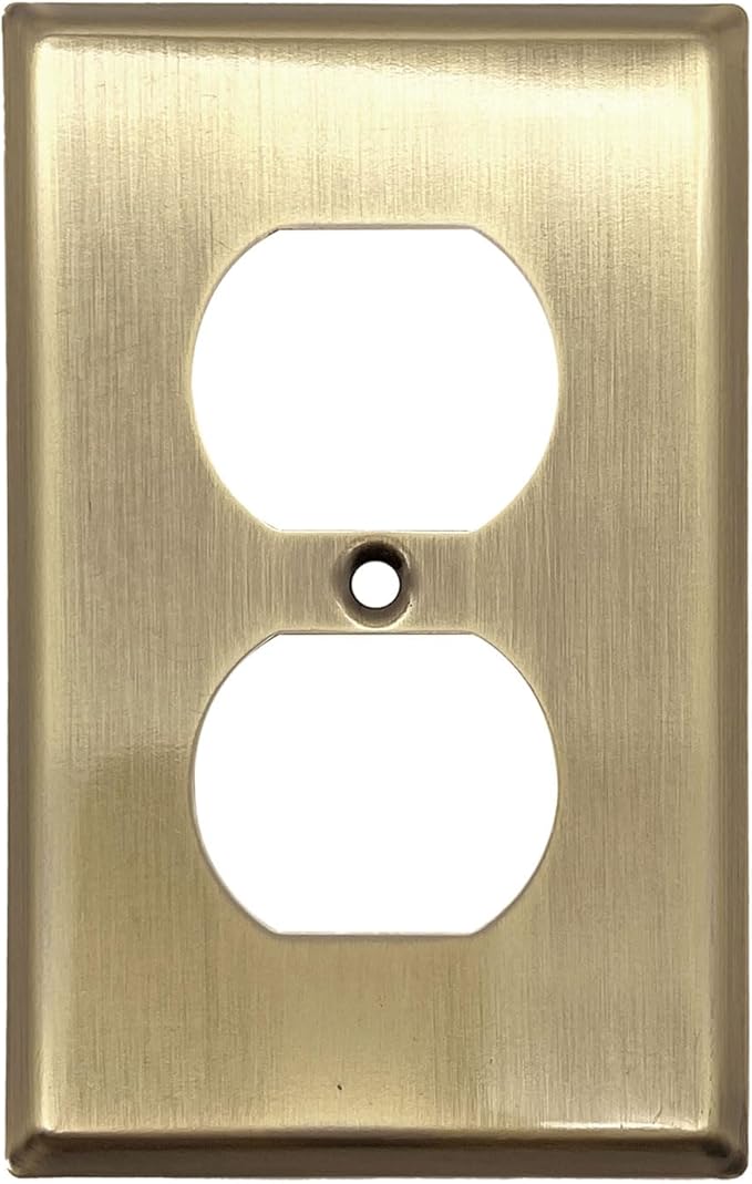 Rio Salto MIDSIZE BRASS Vintage Antique Brushed Brass Gold Metal Duplex Light Switch Cover Outlet Covers ??Signature Collection Premium Wall Plates 1-Pack 3.13" X 4.94"