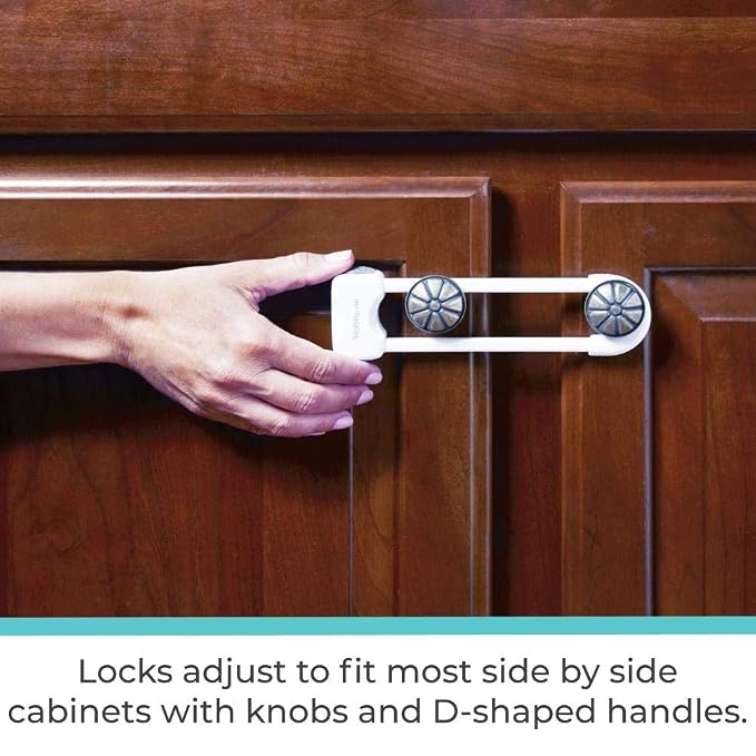 Toddleroo by North States - Sliding Cabinet Locks for Baby Proofing: Child Proof Cabinet Locks White 3 Count (Pack of 6)
