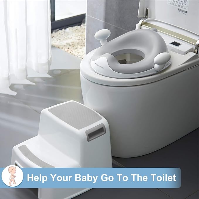 ANGELBLISS Baby Potty Training Toilet Seat with Soft Cushion Handles, Haute Collection, Double Anti-Slip Design and Splash Guard for Boys and Girls (Grey)
