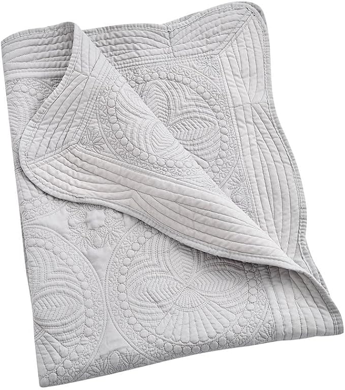 Personalized Passion Baby Blankets for Girls and Boys - Monogrammed Blanket with Embroidered Name - Super Soft and Cozy Cotton Baby Quilt with Scalloped Edges - 36x46 Inches - Grey