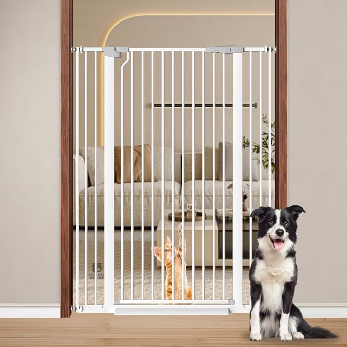 Fairy Baby 51.1" High Extra Tall Pet Gate, 29.5"-40.5" Wide Baby Gate No Drill, Metal Auto Close Child Safety Gate Dog Gates for Doorways, Pressure Mounted Walk Thru Swing Cat Gate, White
