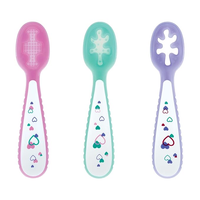 Nuby Baby's First Spoons Set - (3-Pack) Feeding Utensils for Babies - 6+ Months - Hearts