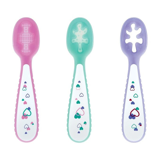 Nuby Baby's First Spoons Set - (3-Pack) Feeding Utensils for Babies - 6+ Months - Hearts