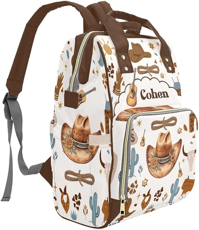 Personalized Diaper Backpack Western Wild West Hats Multi Function Diaper Bag Travel Daypack Nursing Nappy Changing Bag Shower Gift