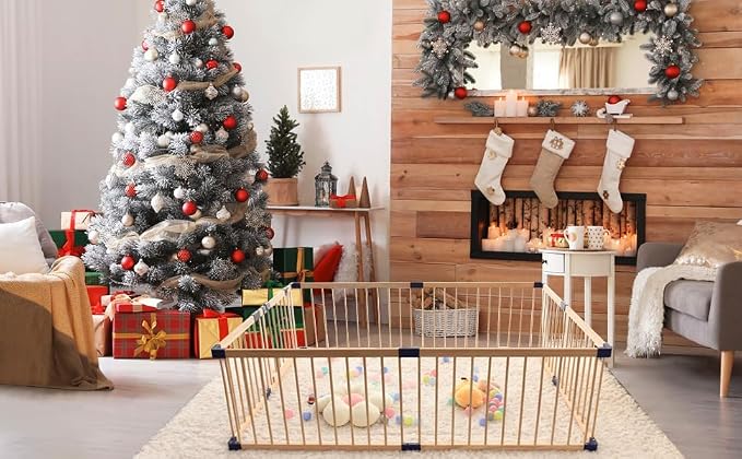 Baby Playpen,Wooden Playpen, Large Kids Play Fence,Play Center Yard,Indoor & Outdoor Safety Play Area,Kids Safety Activity Center Playard w/Locking Gate for Toddler & Babies (70.86Inx78.74Inx24In)