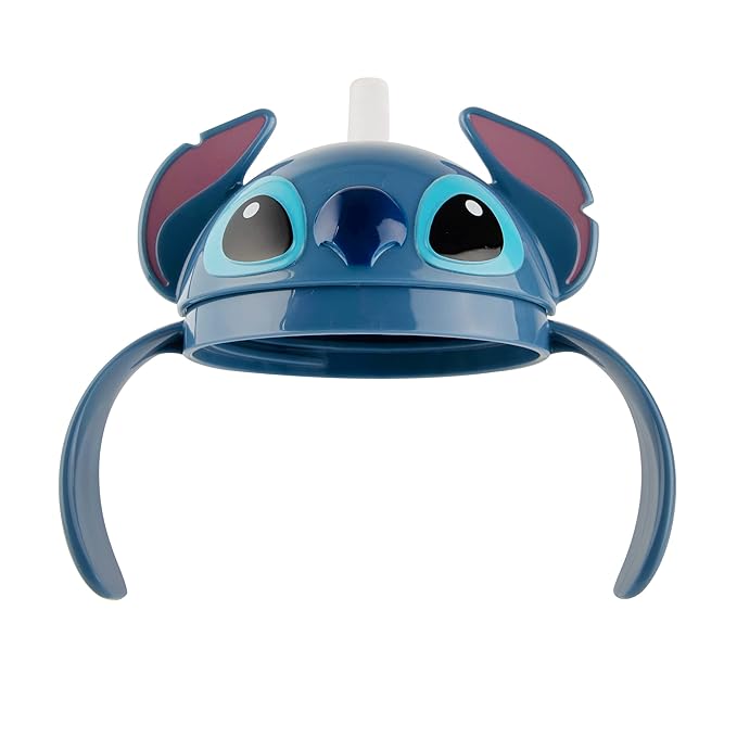 The First Years Disney Stitch Weighted Straw Cup - Spill Proof Toddler Straw Cups with Flip Top Cover - Transition Sippy Cups - Toddler Feeding Supplies - 7 Oz - Ages 6 Months and Up