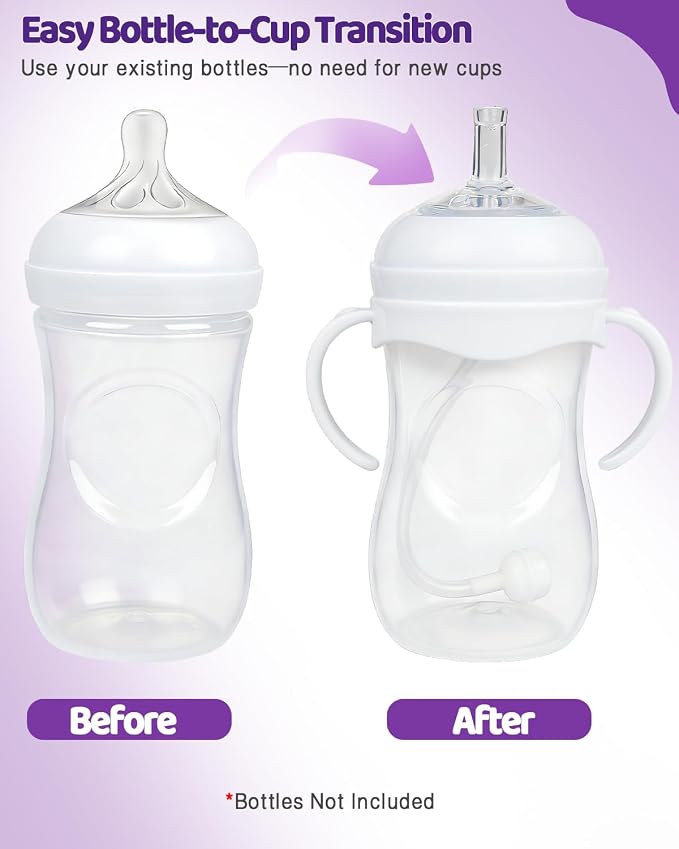 Sippy Straw Cup Conversion Kit for Philips Avent Natural Baby Bottles, Soft Silicone Spout & Weighted Straw, Easy-Grip Handles & Cleaning Brush, BPA-Free,Pack of 3