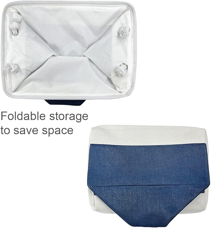 TheWarmHome Storage Basket for Organizing - Medium 3 Pack 14x10x7 inch Fabric Storage Cubes for Shelves with Rope, Collapsible Storage Bin for Organizer Closet Cloth Gift Toy (White & Jean Blue)
