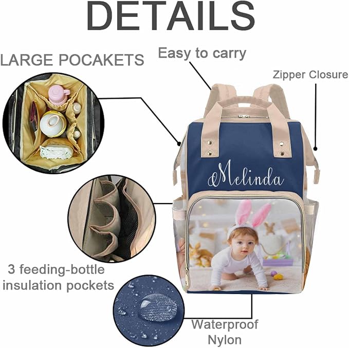 M YESCUSTOM Custom Baby Diaper Backpack Large Diaper Bag with Insulated Pockets Mommy Bags Boys Girl Unisex Multifunction Travel Baby Newborn Gift
