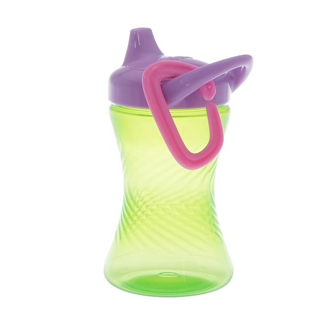 Nuby No-Spill Hard Spout Sippy Cup with Easy Grip - (3-Pack) 10 oz - Baby Sippy Cup for 6+ Month Old - Pink/Green/Purple
