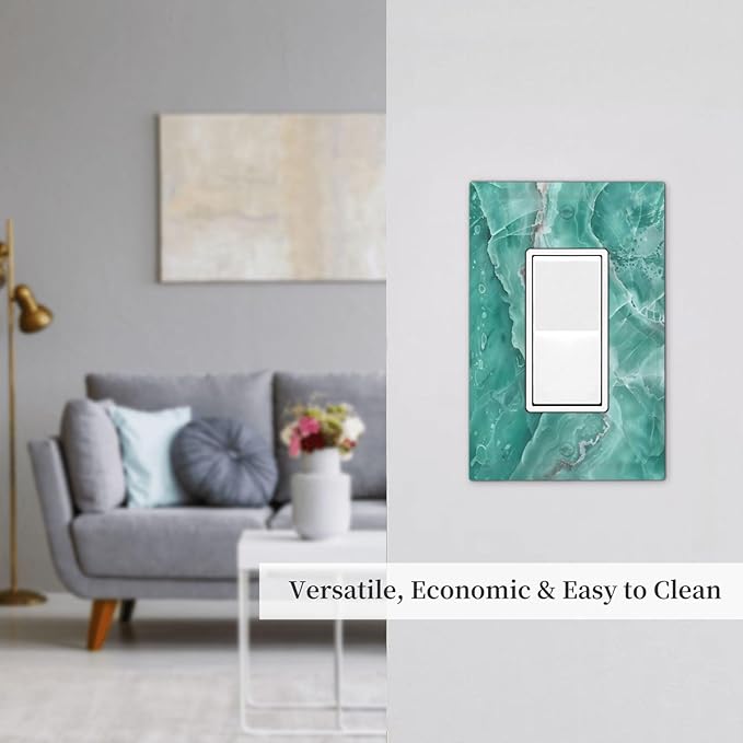 Turquoise Green Tiles Abstract Luxurious Print Decorative Outlet Covers 1 Gang Single Rocker Light Switch Cover Plate Wall Plates GFCI Faceplate for Bathroom Kitchen Decor