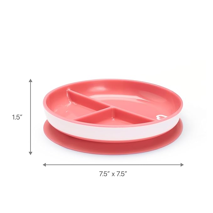 Munchkin Stay Put Suction Plates for Baby and Toddler, 3 Divided Sections , Pink/Purple