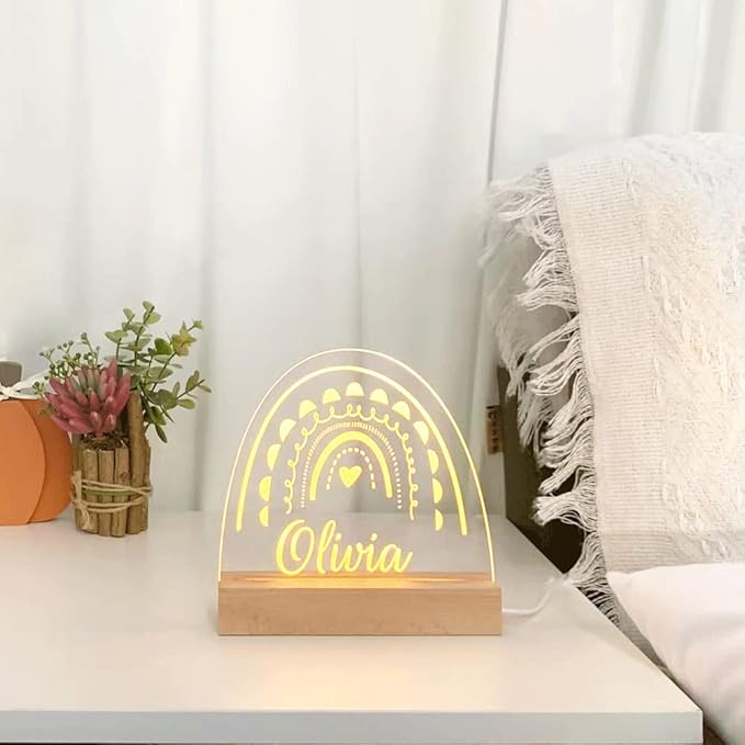 Personalized Name Night Light with Moon, Custom Name Led Lamp for Baby Kids, Brighter Made Customized Night Light Gift for Girl Boys (Rainbow)