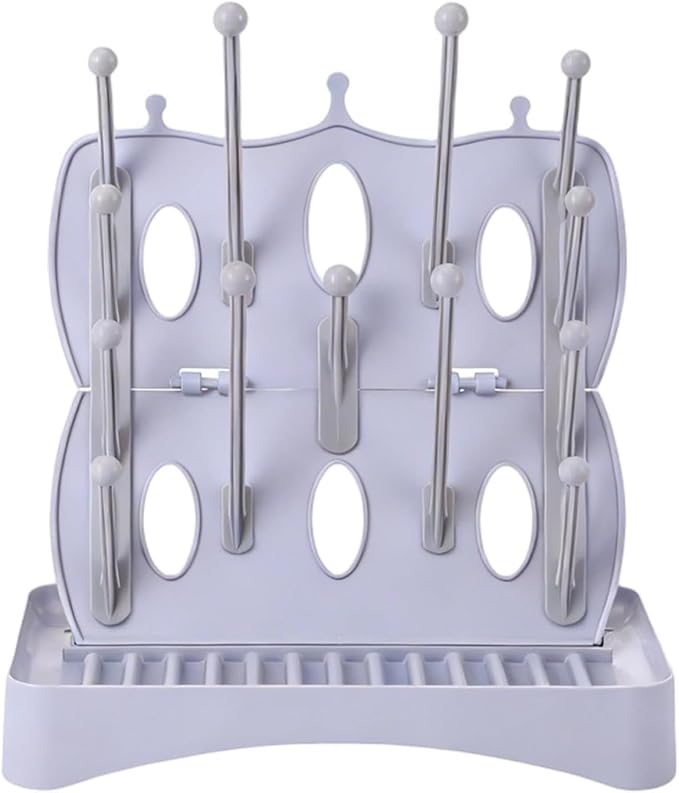 Bottle Drying Rack, Foldable & Space Saving Drying Rack for Baby Bottles, Pump Parts,Cups,Pacifiers, and Reusable Ziplock Dryer Rack(Grey Drying Rack)