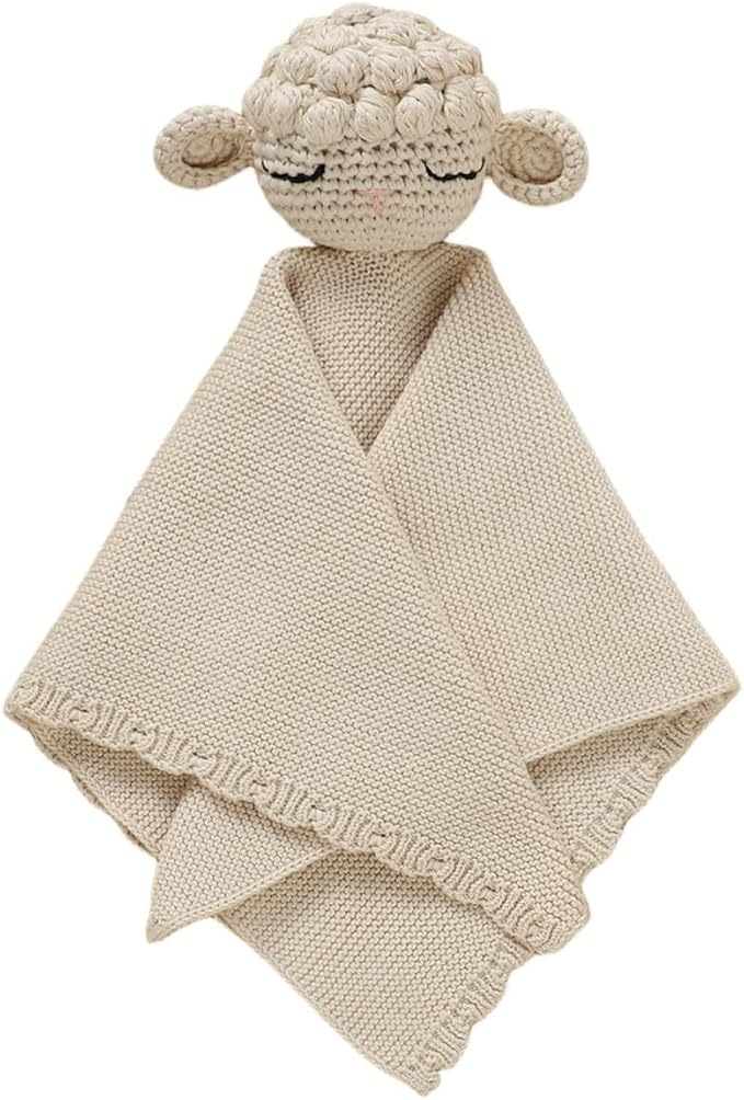 Neiwech Sheep Snuggle Loveys for Babies Cotton Baby Security Blanket for Newborn Infant Boys Girls Beige