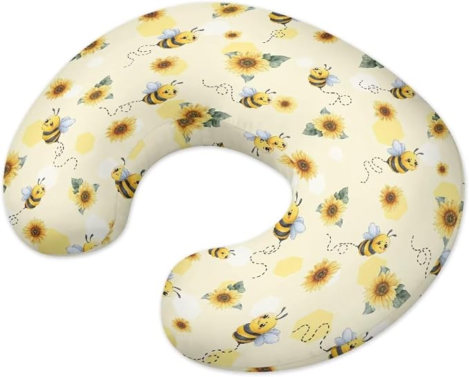 Sunflower Bee Nursing Pillow and Positioner Detachable Newborn Original Breastfeeding Slipcover Case Soft Head Support Protector Cushion Essential with Hidden Zipper Easy Care