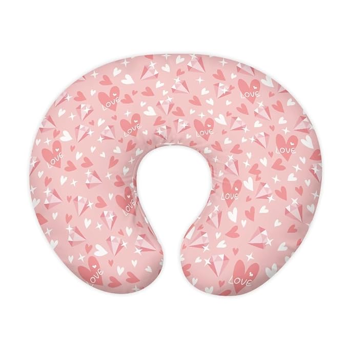 Pink Love Heart Pillow Cover for Infant Snug Neutral Breastfeeding Pillow Cover for Baby Boy Girl,Lightweight Nursing Pillow Case for Bottle Feeding Cushion Cover