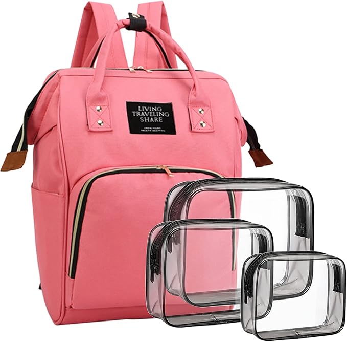 Timberer Diaper Bag with Organizing Pouches, Nappy Bags Handbag Multifunction Diaper Bag for Baby Care Travel Backpack Large Capacity Rose