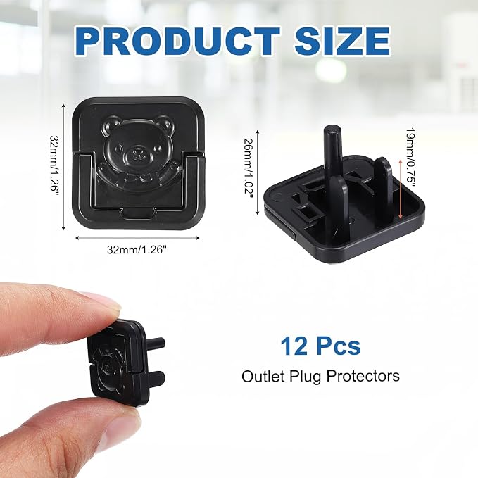 MECCANIXITY 12 Pack Outlet Covers Proofing, Electrical Safety Plug Covers Outlets Socket Proof Caps Easy Install Plug Power Sockets Protectors for 3-Prong Power Wall Plate, Square Cute Black
