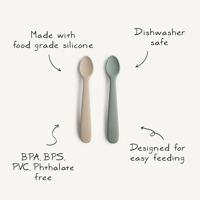 mushie Silicone Baby Feeding Spoons | 2 Pack (Dried Thyme/Natural)