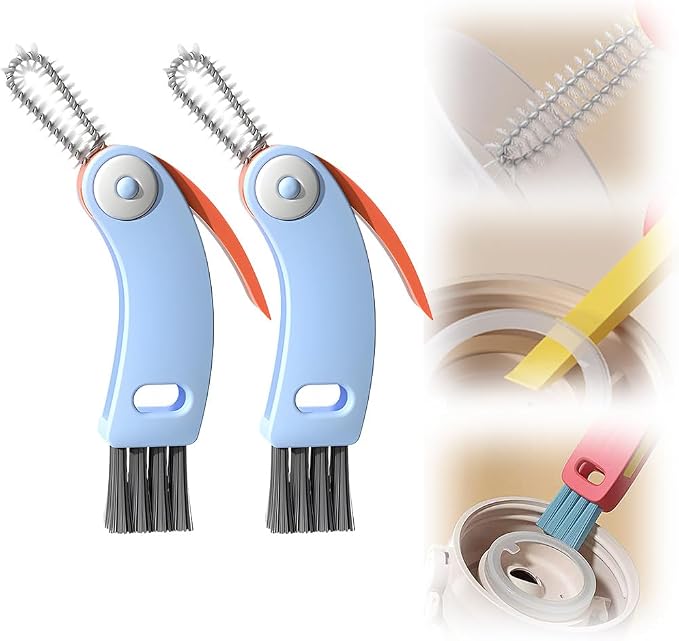 3 in 1 Cup Lid Gap Cleaning Brush Set, Multifunctional Bottle Cleaning Brush, Cup Lid Gap Cleaner, Water Bottle Cleaner Brush, Home Kitchen Cleaning Brush (2pcs Blue)