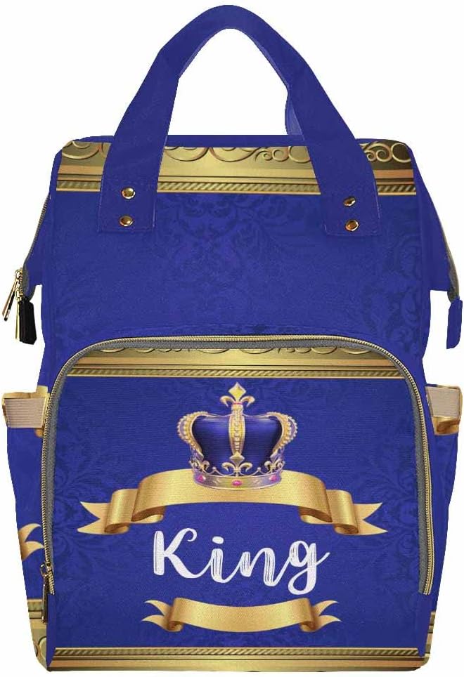 InterestPrint Personalized Mommy Diaper Bag with Name, Golden Crown with Sapphire Custom Fashion Shoulder Bag Casual Daypack Backpack for Travel