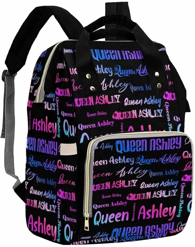 Artsadd Personalized Name Nappy Bag Large Capacity Baby Diaper Bags, Color Black Signature Daypack Custom Name Backpack Casual Daypack Bag Gifts for Niece Daughter Granddaughter