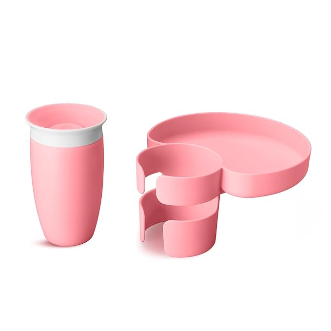 Munchkin Carseat Tray with Miracle 360 Sippy Cup for Toddlers 1-3 - Travel & Road Trip Accessory for Kids, Mess-Free Snacking and Spill Proof Drinking in The Car, Pink