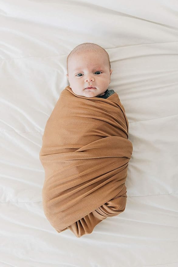 Mebie Baby Mustard Stretch Swaddle, Modern and Neutral Swaddle Blanket for Baby Girl, Soft Baby Blankets, Newborn Swaddle Blanket, 0-3 Month, Comfy Wrap, Baby Essentials & Gifts (47" x 47")