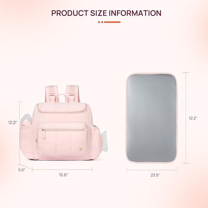 Telena Diaper Bag Backpack, Large Capacity Stylish Baby Bag Backpacks with Bottle insulation Area Changing Mat, Mommy Bag Pink