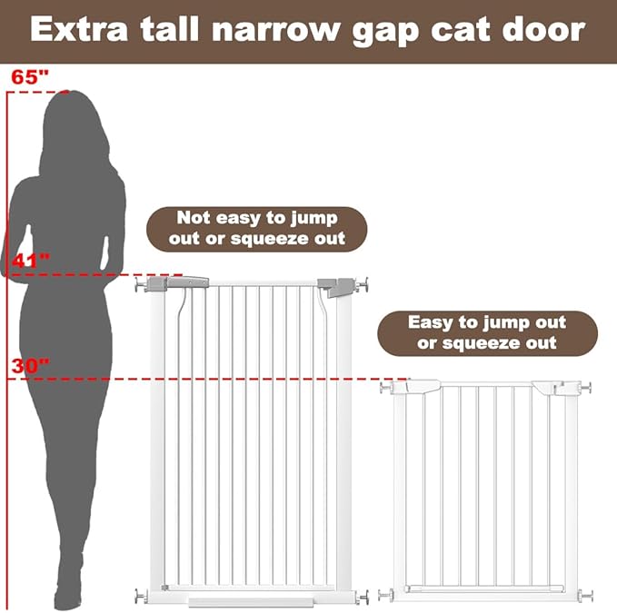 41" Extra Tall Baby Gate for Doorway, 29.6-40.5'' Metal Pet Baby Safe Gate, Extra Wide Pressure Mounted Child Door with Expansion Kit, No Drilling Cat Fence Indoor, No Climb Cat Proof Gate, White