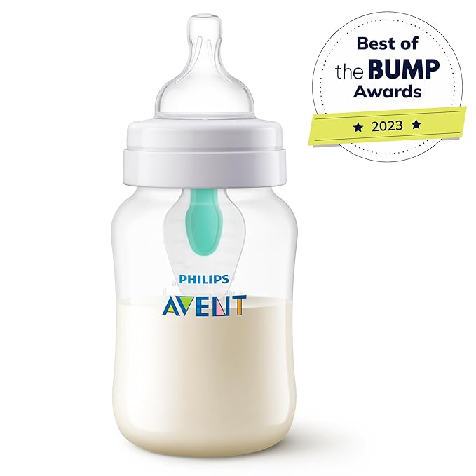 Philips Avent Anti-Colic Baby Bottle with AirFree Vent, 9oz, with Flow 2 Nipples, 1m+, 4pk, Clear, SCY703/04