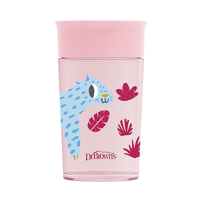 Dr. Brown's Milestones Cheers 360 Spoutless Transition Cup, Travel Friendly and Leak Free Sippy for Babies and Toddlers, Pink Animals, BPA-Free, 10 oz/300 mL, 9m+, 1-Pack